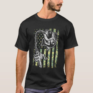 Camiseta Camo de Pesca Presente Idea Vintage Bandeira Ameri
