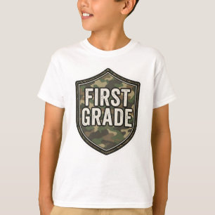 Camiseta Camo de Primeiro Ano para Meninos   Volta às Aulas