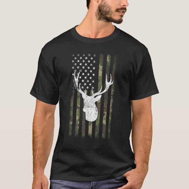 Camiseta Camo Deer American Flag Graphic Hunting Gifts Men  (Frente)
