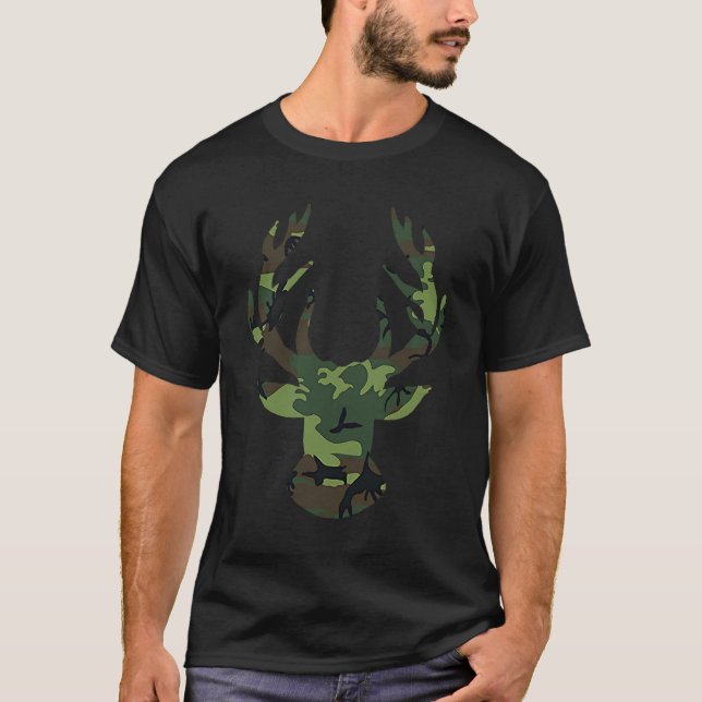 Camiseta Camo Deer Hunting Camouflage Deer Hunting Estação  (Frente)