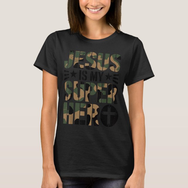 Camiseta Camo Jesus Is My Superhero Toddler Boys Camouflage (Frente)