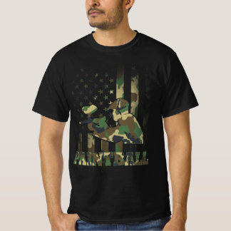 Camiseta Camo Paintball Player American Flag USA Militar T