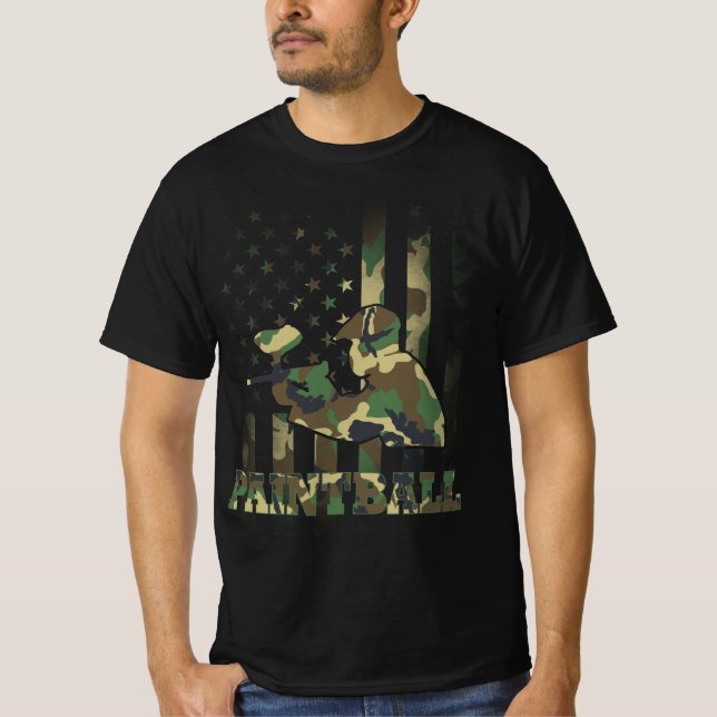 Camiseta Camo Paintball Player American Flag USA Militar T (Frente)