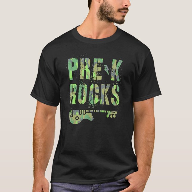 Camiseta Camo Pre K Rocks Professora Esquadrão Pré-Escolar  (Frente)