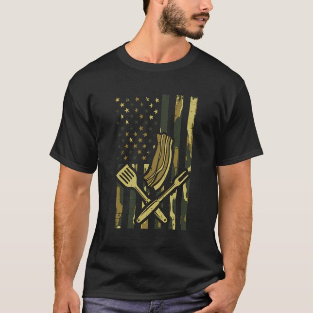 Camiseta Camo U Flag Meat Grill Barbecue Patriot Men W (Frente)