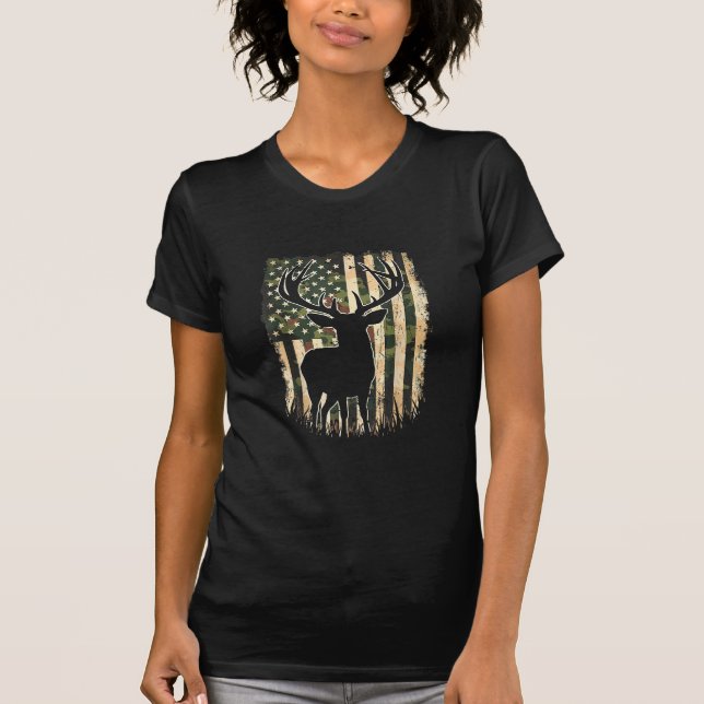 Camiseta Camo US Flag Deer Hunting Camoflage Hunter (Frente)