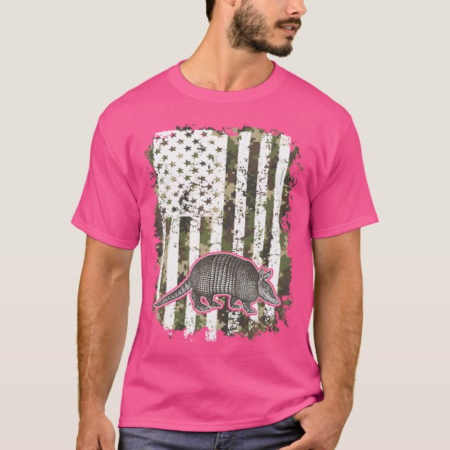 Camiseta Camo USA Flag Armadillo Camoflage Hunter Da (Frente)