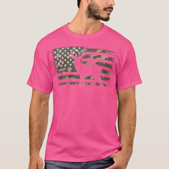 Camiseta Camo USA Flag Deer Elk Buck Hunter Hunter Hunter (Frente)