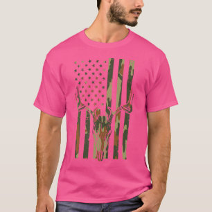 Camiseta Camo USA Flag Deer Skull Caça Pai Patriótico