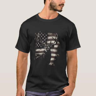 Camiseta Camoflage American Flag Antlers Deer Hunting Long