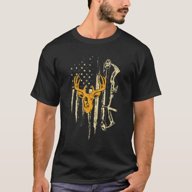 Camiseta Camoflage American Flag Bowhuning Arco Archery Dee (Frente)