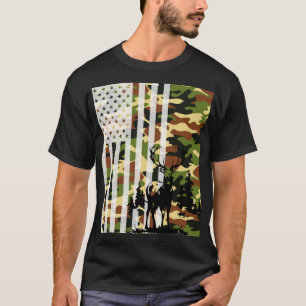 Camiseta Camoflage Caça à Fome, Bandeira do Camo EUA Deer E