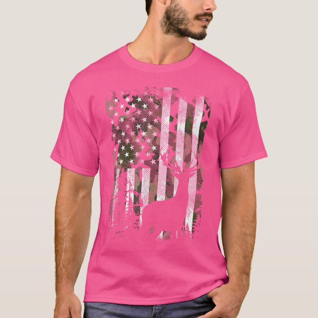 Camiseta Camoflage Camoflage, Deer Elk Buck, Bandeira Ameri (Frente)