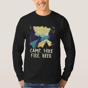 Camiseta Camp Hike Fire Beer Acampando no Campo de Pé Hiker