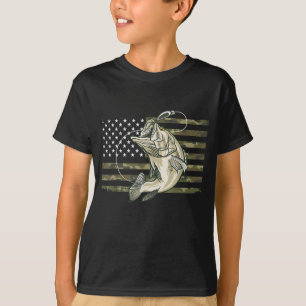 Camiseta Campanha de pesca Norte-Americana Bandeira Peixe