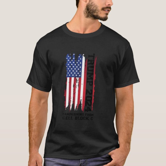 Camiseta campanha de trump 2024 do bloco de células do pres (Frente)