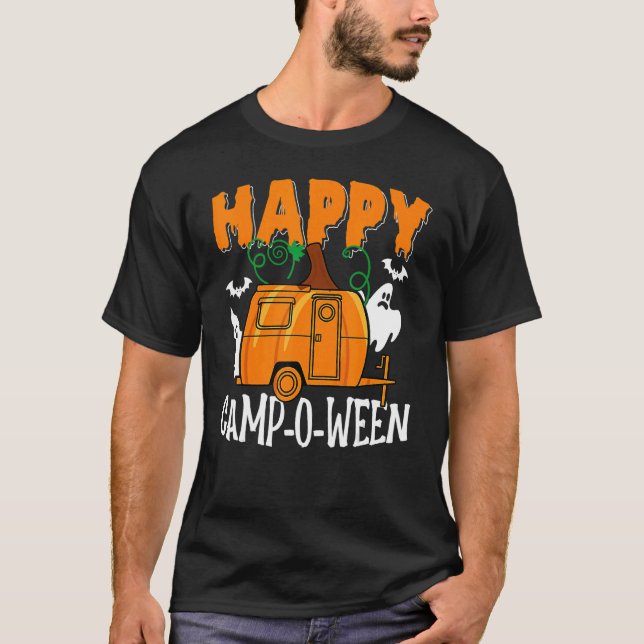 Camiseta Campanha Feliz de Halloween Pun Ghost Camper (Frente)