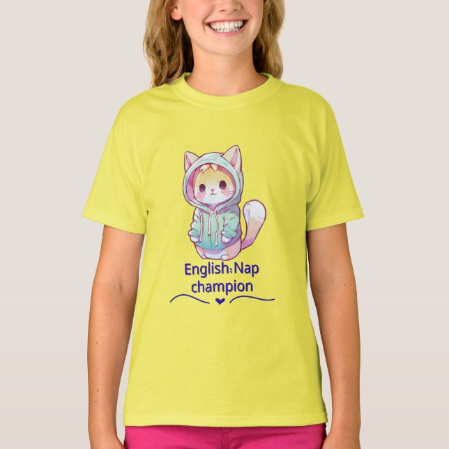 Camiseta Campeã de Soneca de Gato Fofa Também (Frente)