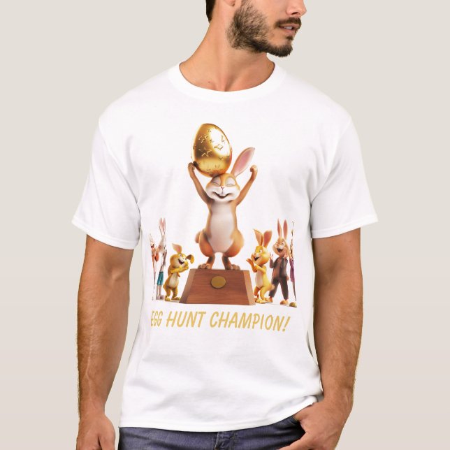 Camiseta Campeão de Caça de Ovo Coelho Vitorioso (Frente)