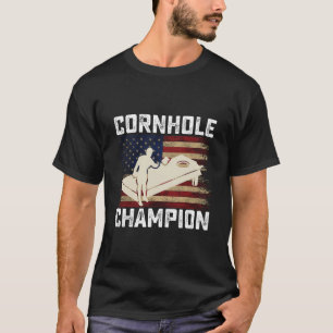 Camiseta Campeão de Cornhole Bandeira Americana EUA 4 de Ju