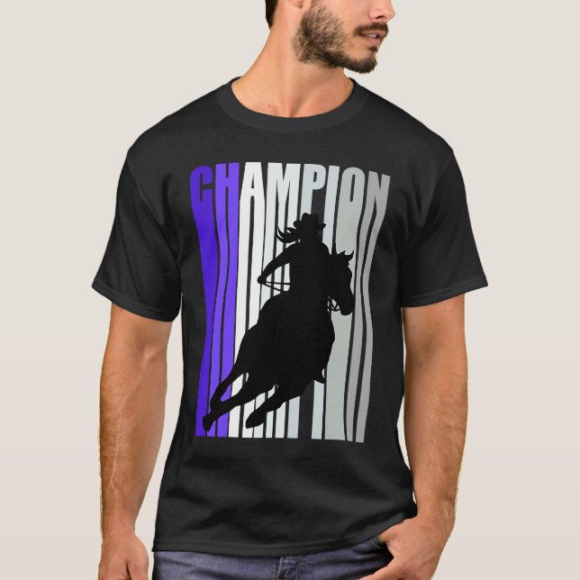 Camiseta Campeão de Corrida de Barril de Cavalos de Montar  (Frente)