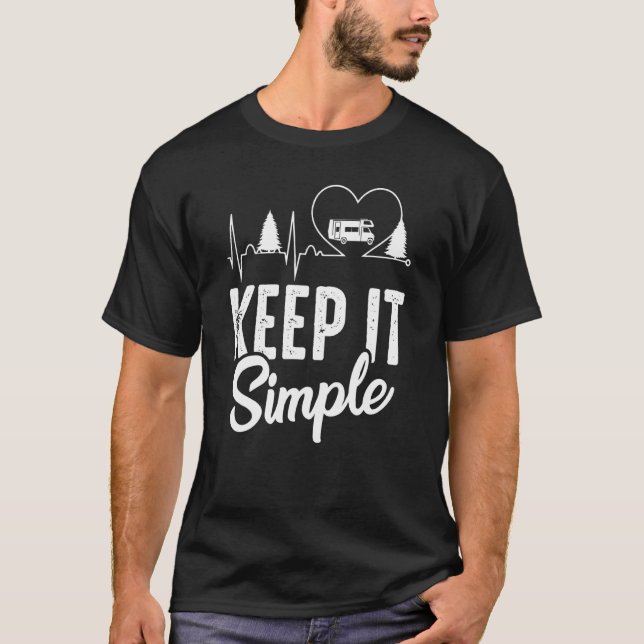 Camiseta Camping Coração Pulsando Mantenha Simples Trailer  (Frente)