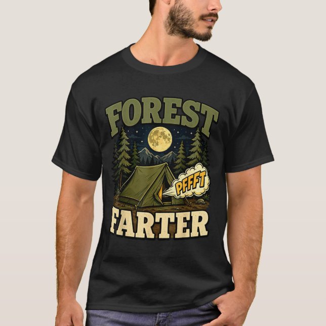 Camiseta Camping floresta flatulência humor tente  (Frente)