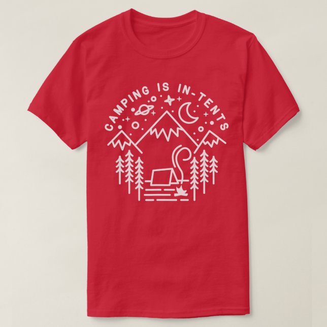 Camiseta Camping is InTents Line Art Funny Outdoors Hiking  (Frente do Design)