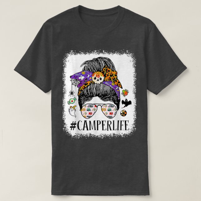 Camiseta Camping Life Camper Mãe Cabelo Maluco Hallow (Frente do Design)
