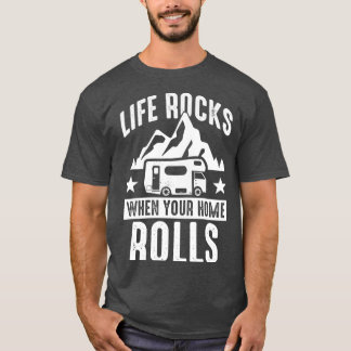 Camiseta Camping Life rocha quando sua casa rola Caravan