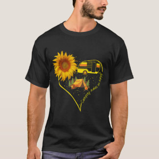 Camiseta Camping Makes Me Happy Heart Sunflower friends