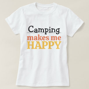 Camiseta Camping Me Faz Feliz Citação Cor Moderna Vibrante