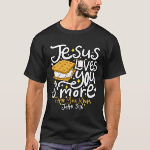 Camiseta Camping Smore Jesus Te Ama João Versículo Da Bíbli