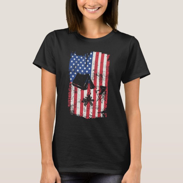 Camiseta Camping USA American flag 4th Of July Outdoor Camp (Frente)