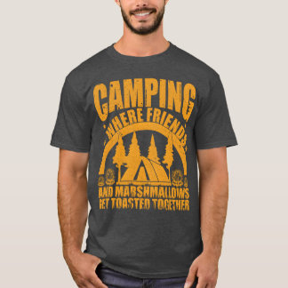 Camiseta Camping where friends and marshmallows get vintage