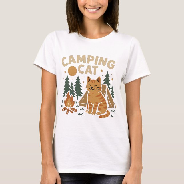 Camiseta Campingkatze mit Zelt und Lagerfeuer (Frente)
