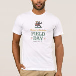 Camiseta Campo Day Bachelor Party<br><div class="desc">Esta camiseta branca é excelente para uma despedida de solteiro ou evento de "dia de campo". A camisa apresenta uma ilustração lúdica de um homem de terno correndo com um troféu,  quebrando uma linha de chegada. Abaixo da imagem estão os detalhes do seu evento.</div>