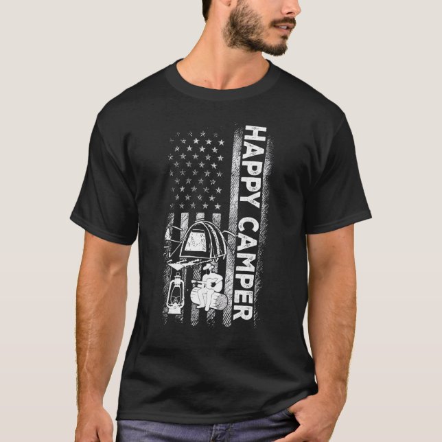 Camiseta Campo De Bandeira Americano Feliz Camp Usa Camping (Frente)