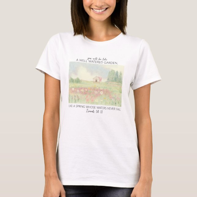 Camiseta Campo de Flores Versículo Bíblico Cristão (Frente)