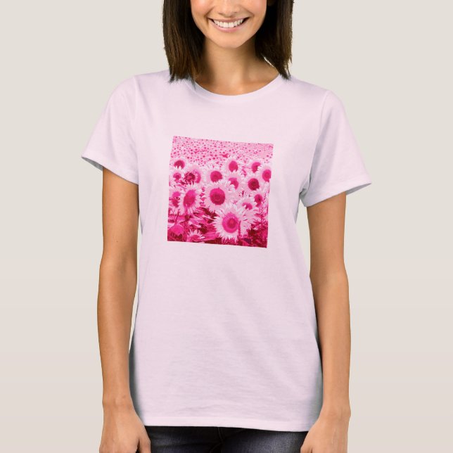 Camiseta Campo de girassóis - tons de rosa fuchsia (Frente)