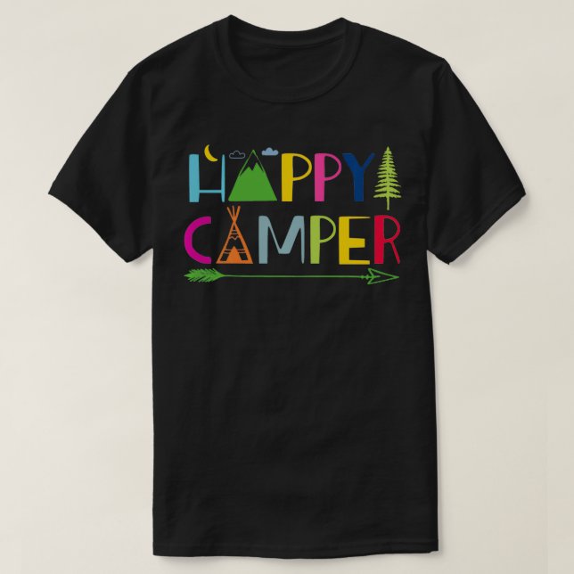 Camiseta Campo de Seta Feliz de Verão Acampamento Presente  (Frente do Design)