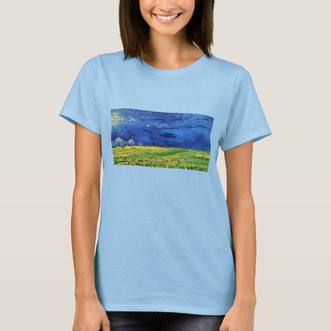 Camiseta Campo de trigo sob céu nublado por Vincent van Gog (Frente)