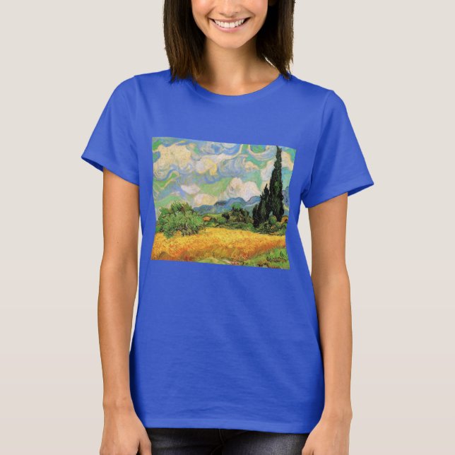 Camiseta Campo de trigo Van Gogh com ciprestes na Haute Gal (Frente)