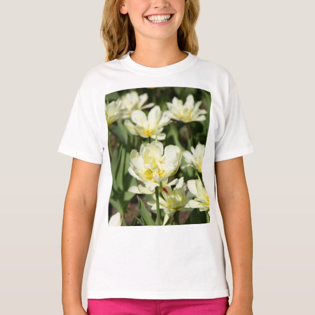 Camiseta Campo de tulipas brancas Foto (Frente)