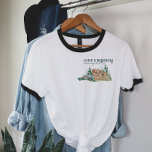 Camiseta Campo de viagem de Reunião da Família Personalizad<br><div class="desc">Apresentando ilustrações de cores da água modernas modernas modernas e modernas. Comemore sua semana de feriado com camisetas correspondentes para mãe, pai, irmão, irmã, etc. Altere o Nome e a Data da Família para torná-lo seu próprio design personalizado. Esta design nunca sairá do estilo. Perfeito para fotos de família, festas...</div>