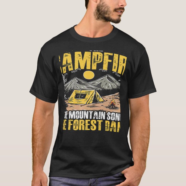 Camiseta Campo de Viagem do Campo de Campfire Forest (Frente)