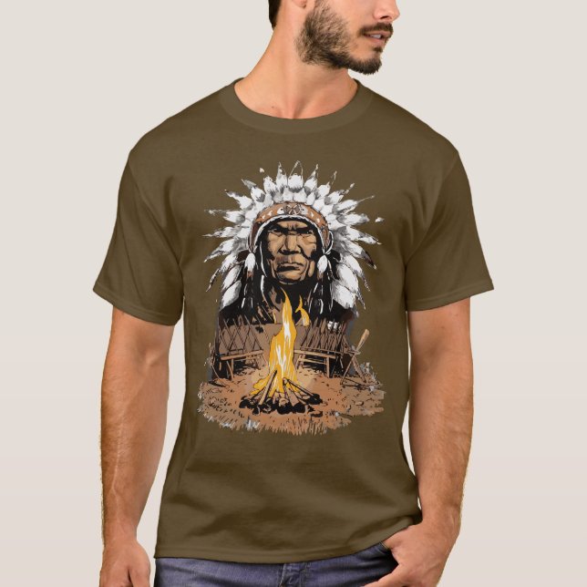 Camiseta Campo Principal de Headdress Indiano Nativo Americ (Frente)