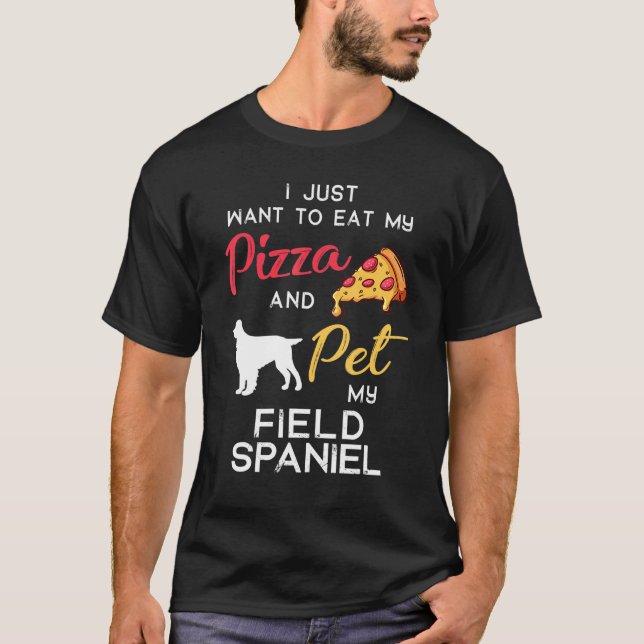 Camiseta Campo Spaniel Dog Pizza Proprietário de Natal Aniv (Frente)
