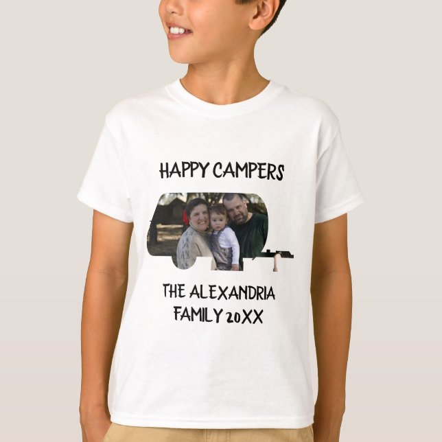 Camiseta Campos felizes da família de caravanas de trailer  (Frente)