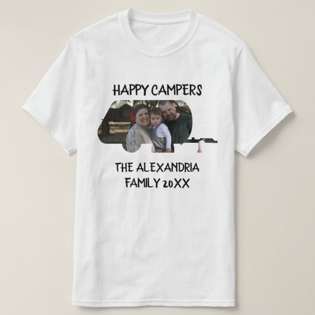 Camiseta Campos felizes da família de caravanas de trailer  (Frente do Design)